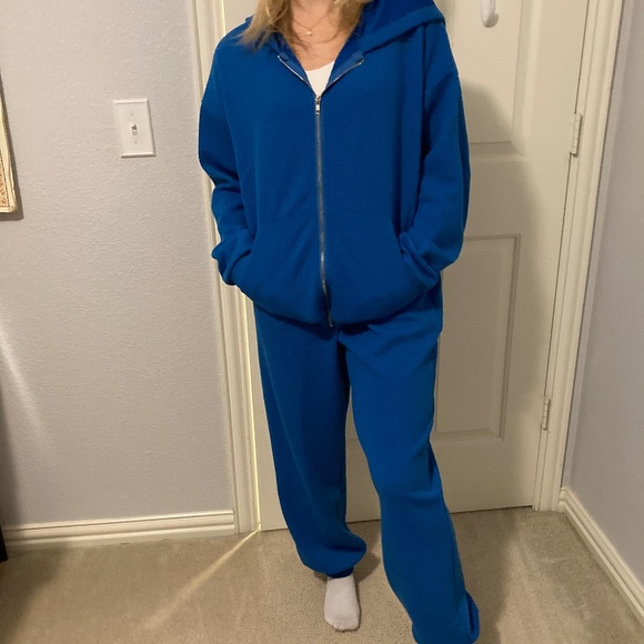 2 Piece Set Waffle Knit Sweatsuit in sky blue - Picture 1 of 3